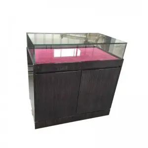glass showcase with wooden frame