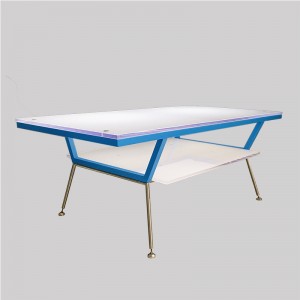 Chinese factory custom metal frame white acrylic display table stand two layer product display table for clothing store